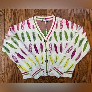 Rachel Antonoff Ana Peas Cropped Sweater Cardigan Sz Small
